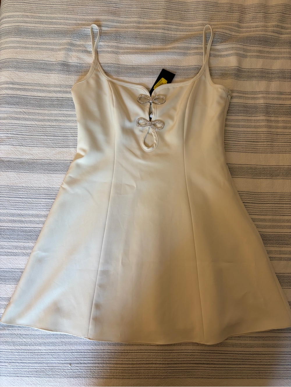 Gianni Bini Cream Mini Dress with Rhinestone Bow Accents
